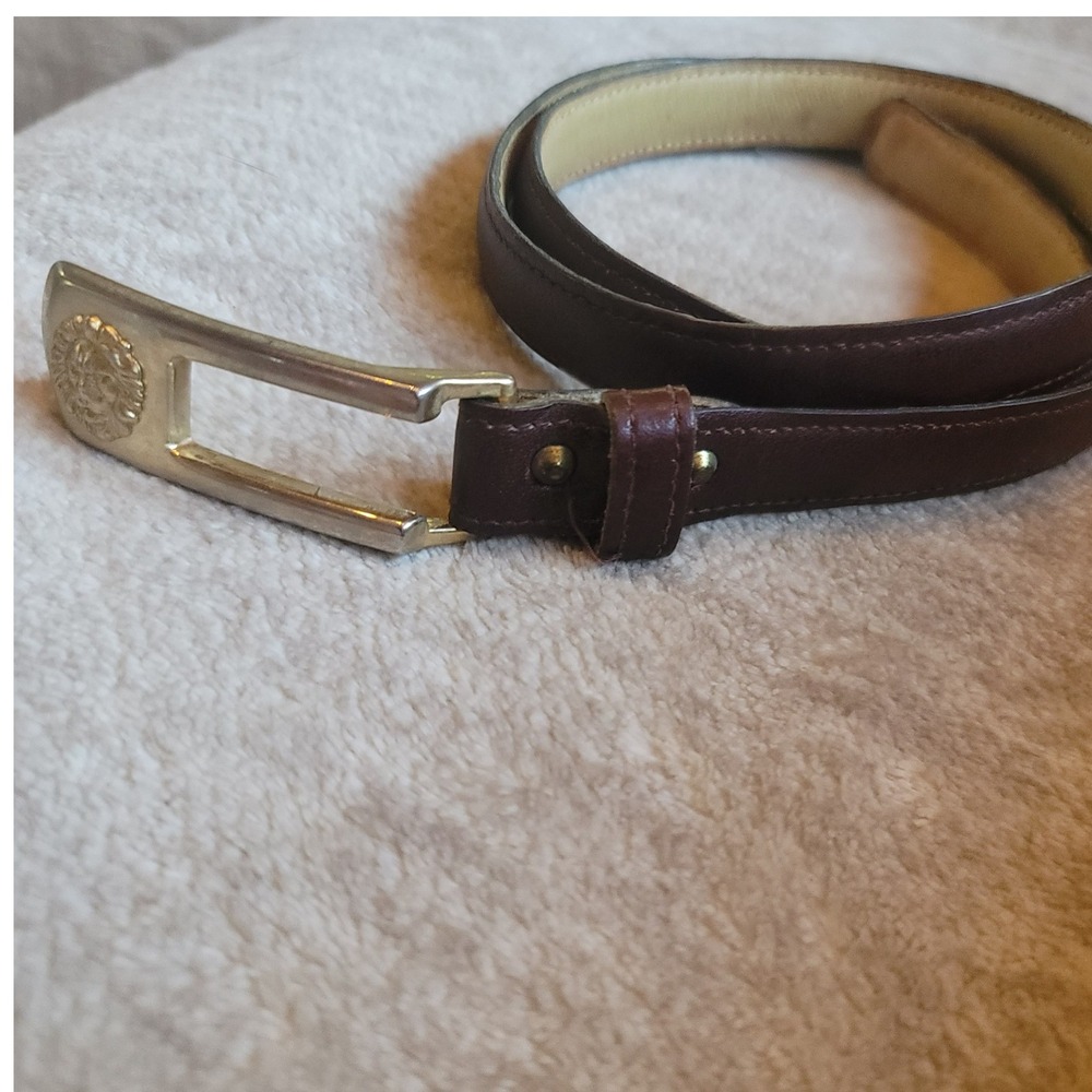 Anne Klein for Calderon Burgundy Leather Skinny Belt Lion Head Buckle Size M